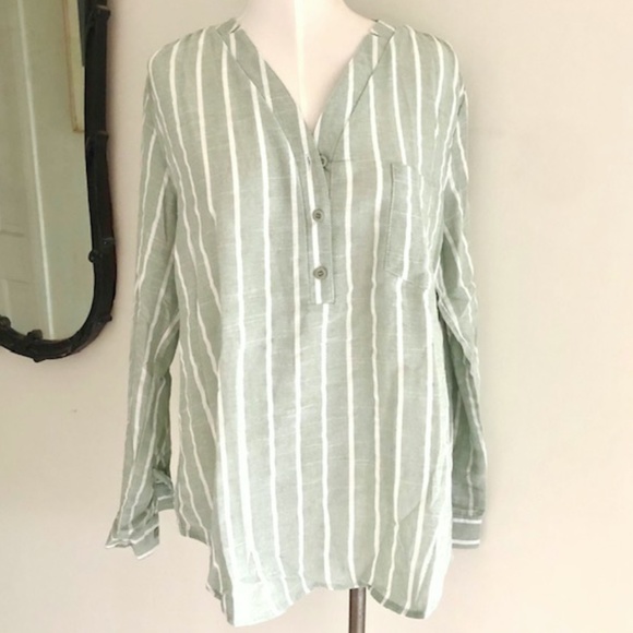 Yidarton striped cool sage Tunic Shirt. - Picture 4 of 11